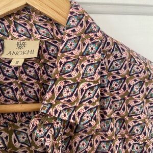 Anokhi India cotton block print button down shirt